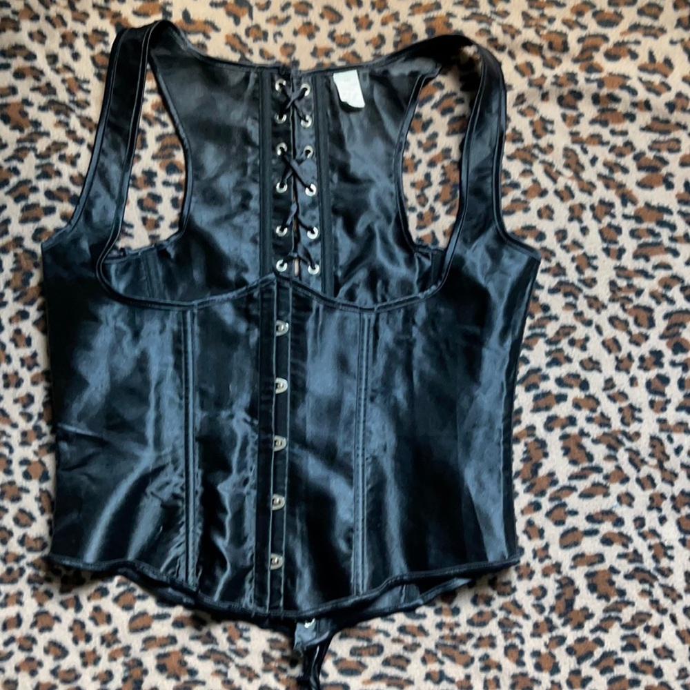 Satin under breast lace up corset. Pinup boudoir